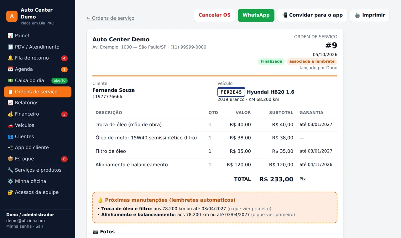 Serviço finalizado